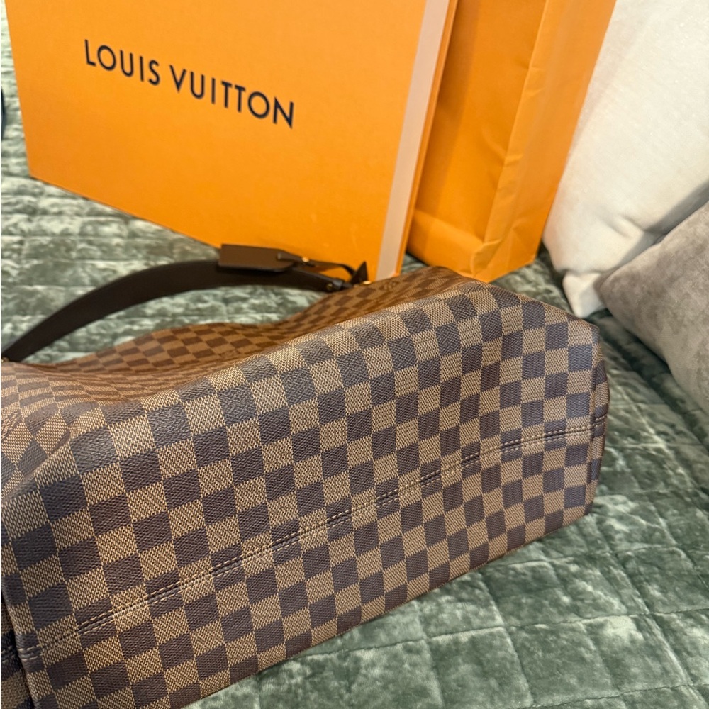 Louis Vuitton Damier Ebene Checker Shoulder Tote - Brown with Gold Hardware - Picture 4 of 8